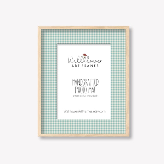 Gingham Checked Photo Mat - Turquoise & White Nursery Decor Picture Display, Custom Wall Art, 10 Sizes