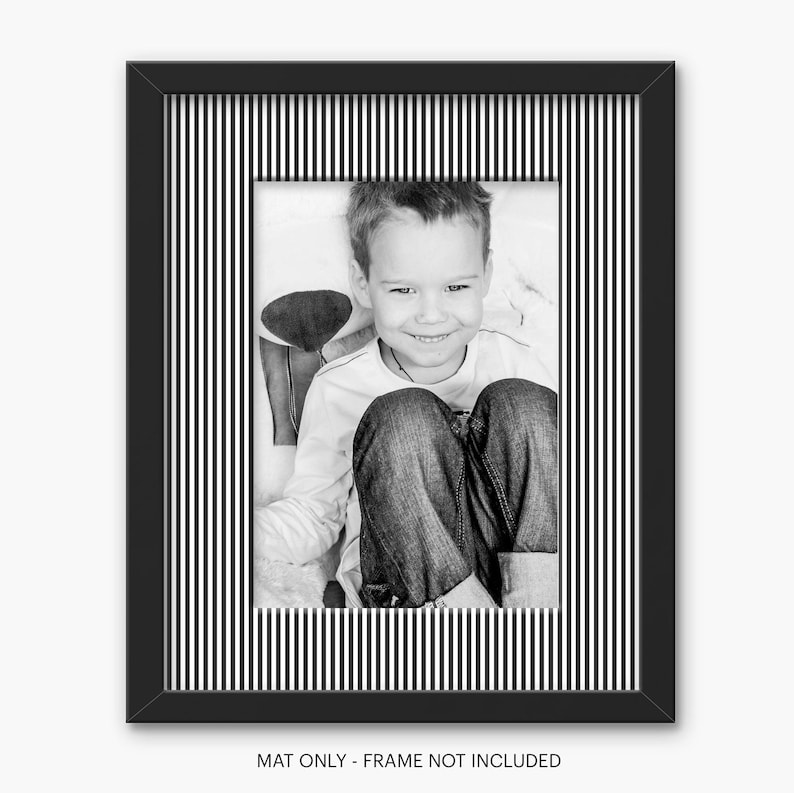 Striped Matboard for Frame, Minimalist Black & White Print Mat, Custom Photo Matting, Unique Wall Decor - 10 Sizes