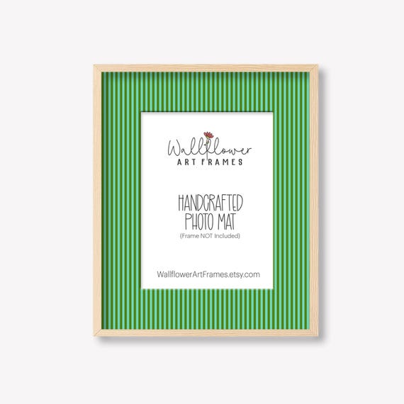 Green Stripe Photo Mat, Cottagecore Matboard for Frames, Preppy Gallery Wall Matting, 8x10 8x8 5x7