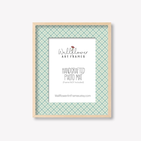 Blue Plaid Photo Mat, Baby Frame, Nursery Decor, Handcrafted Custom Framing Matte, 8x10 8x8 5x7