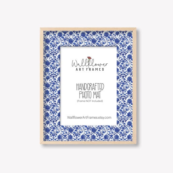 Blue Chinoiserie Floral Photo Mat | Handcrafted Decorative Frame Insert (10 Sizes)