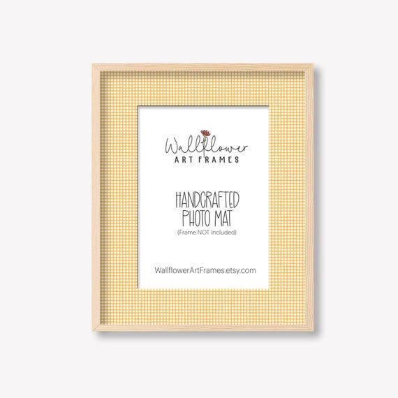 Spring Wall Decor, Photo Mat Yellow Checked, Cottagecore Frame Matting, Nursery Decor, 10 Sizes
