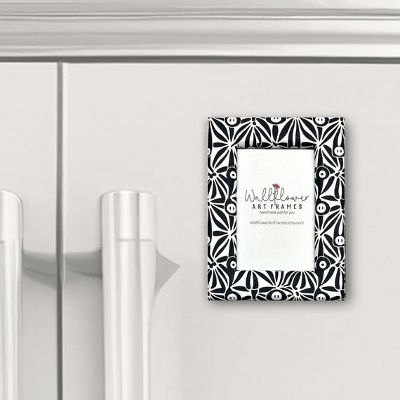 Floral Magnetic Fridge Frame – Handmade Black and White Photo Display