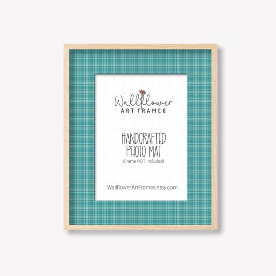 Plaid Photo Mat Teal, Turquoise Blue Matboard for Frame, Nursery Wall Decor, Wedding Frame, 10 Sizes