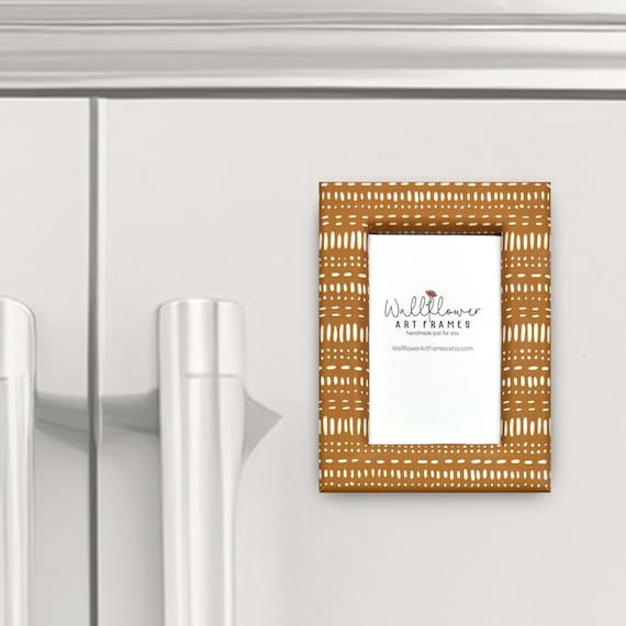Boho Tribal Patterned Photo Frame – Yellow Gold, Handmade Fridge Magnet (2x3 Photo)