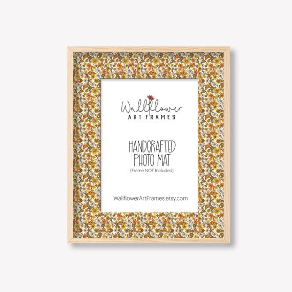 Retro Flower Photo Mat, Boho Gallery Wall Decor, Wildflower Frame Insert, Handcrafted (10 sizes)