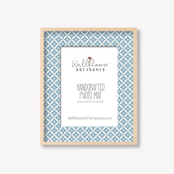 Blue patterned photo mat, decorative matboard for frame, dorm picture display, gallery wall art idea, 10 sizes
