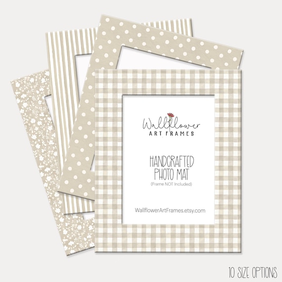 Neutral Cottagecore Photo Mats, Checked Floral Stripe Polka Dot Boho Wall Decor (10 Sizes)