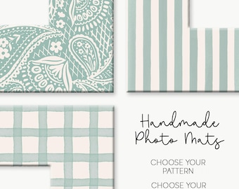 Handmade Photo Mats, Turquoise Cream Stripe, Gingham, Paisley Patterns, Gallery Wall Decor