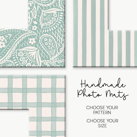 Handmade Photo Mats, Turquoise Cream Stripe, Gingham, Paisley Patterns, Gallery Wall Decor