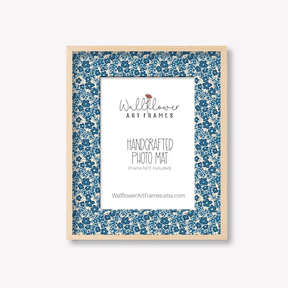 Cottagecore Photo Mat, Blue Wildflower Frame Insert, Spring Gallery Wall Decor, 10 Size Options