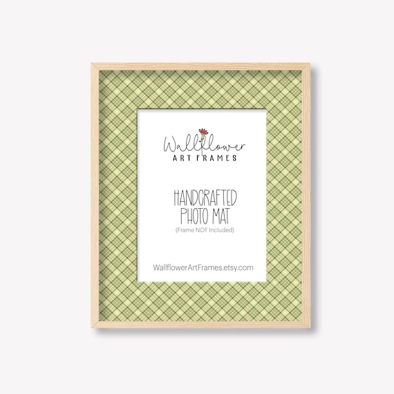 Green Plaid Photo Mat, Handcrafted Decorative Frame Matte for Gallery Art 8x10 8x8 5x7