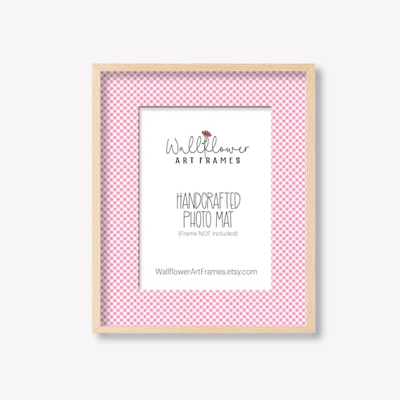 Pink Checked Photo Mat, Cottagecore Gingham Nursery Decor, Keepsake Baby Frame, 10 Sizes