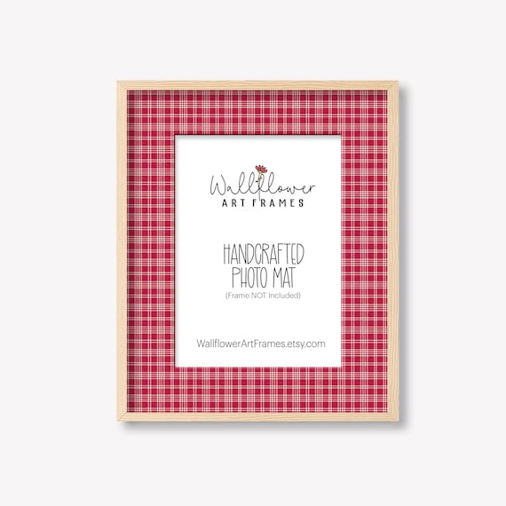 Farmhouse Gallery Wall Decor, Red Plaid Photo Mat, Red Matboard for Frame, Handcrafted 8x10 8x8 5x7 4x6