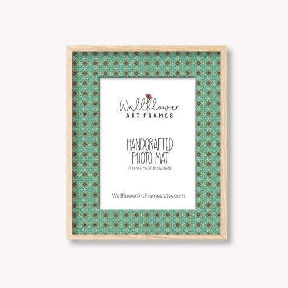 Boho Green Turquoise Photo Mat, vintage inspired gallery wall decor, custom matte for frames, 10 sizes