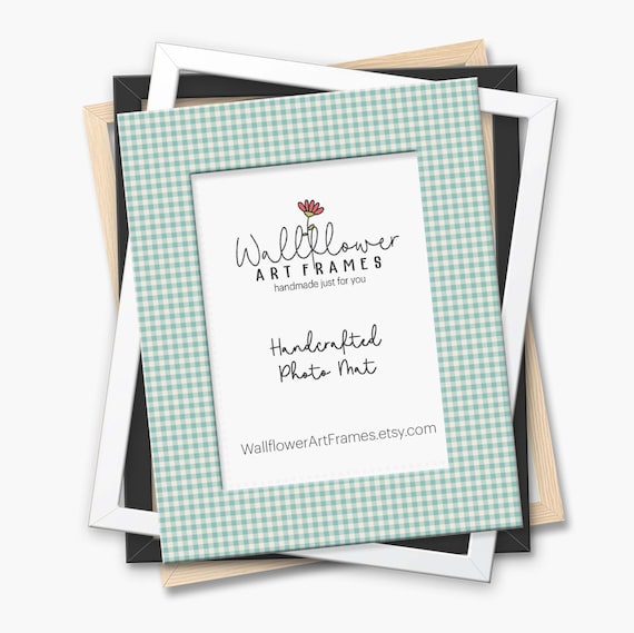 Turquoise Gingham Photo Mat – Cottagecore Nursery Wall Art, Gallery Wall Decor (10 Sizes)