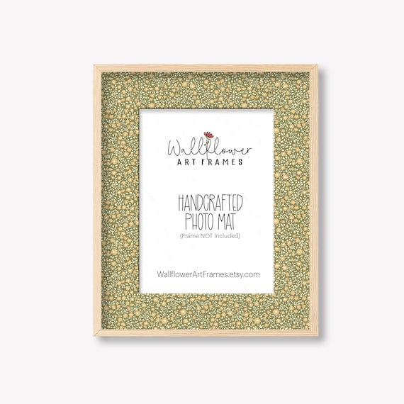 Floral Photo Mat, Boho Wall Decor, Green Yellow Wildflower Print Insert