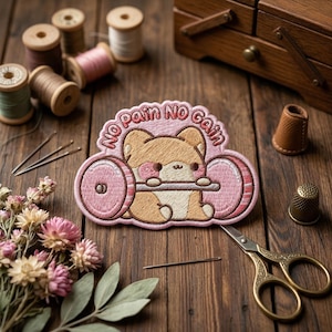 Funny Hamster Gym Patch, No Pain No Gain Iron On Badge, Kawaii Weightlifting Sticker, Fitness Motivation Gift, Cute Animal Workout Decal