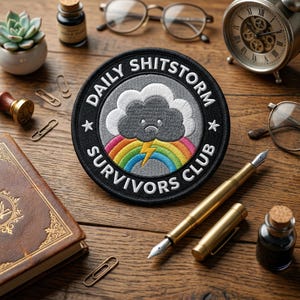 Daily Shitstorm Survivors Club Embroidered Patch, Funny Mental Health Embroidered Patch, Sarcastic Rainbow Storm Art