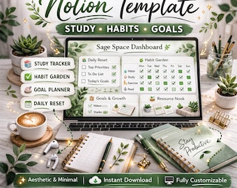 Notion Template Study Planner for College Students | Habit Tracker Dashboard Aesthetic | Digital Student Productivity Organizer