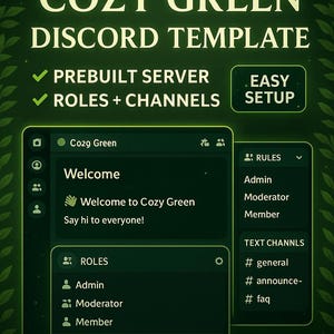 Cozy Green Discord Server Template | Prebuilt Community Setup