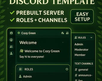 Modelo de servidor Discord Cozy Green | Configuração de comunidade pré-definida