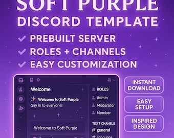 Discord Server Template Purple Aesthetic | Prebuilt Server Setup Roles Channels | Cozy Discord Layout for Gaming Study Communities