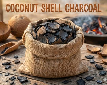 Natürliche Kokosnussschalen-Kohlestücke | BBQ Grills & Dhoop Brennen | Hohe Hitze, geringe Asche | Rohe verkohlte Muschelklumpen