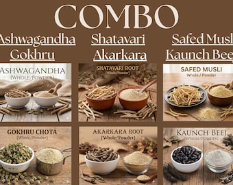 6-in-1 Ayurvedic Vitality Combo • Ashwagandha, Shatavari, Safed Musli, Kaunch, Gokhru, Akarkara • Natural Muscle & Wellness Kit