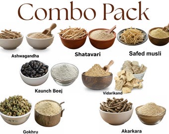 7-in-1 Ayurvedic Power & strength  Combo • Ashwagandha, Shatavari, Safed Musli, Kaunch, Gokhru, Akarkara, Vidarikand •
