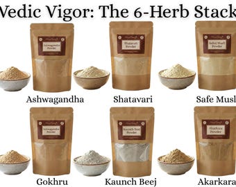 Ayurvedische krachtstack voor mannen - Ashwagandha, Shatavari, Safed Musli, Kaunch, Gokhru, Akarkara