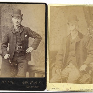Pair of original Cartes de Visite photos of young men in bowler hats