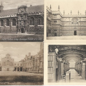 Zbiór 4 starych pocztówek z Oksfordu i Cambridge ok. 1915 r.