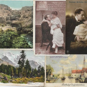 Une collection de 27 cartes postales anciennes représentant principalement des lieux du Royaume-Uni, vers 1905-1965