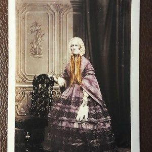 Carte de visite of "Miss Platt", hand-coloured in purple dress, Bristol