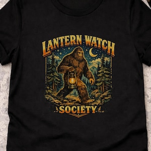 Bigfoot Lantern Watch Society Shirt, Sasquatch Night Watch Tee, Cryptid Forest Lantern T-Shirt, Cryptid Hunting