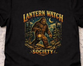 Bigfoot Lantern Watch Society Shirt, Sasquatch Night Watch Tee, Cryptid Forest Lantern T-Shirt, Cryptid Hunting