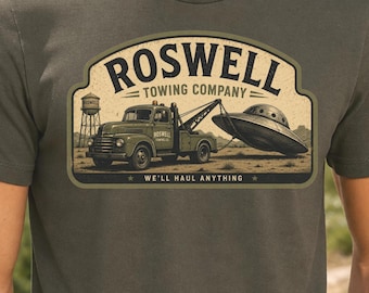 Roswell Towing Company Shirt, UFO Recovery Tee, Roswell New Mexico Alien T-Shirt, Crashed Flying Saucer Graphic Tee, Retro Conspiracy Shirt