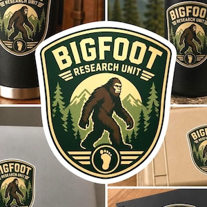 Bigfoot Research Unit Sticker, Sasquatch Decal, Cryptid Badge Sticker, Bigfoot Patrol Patch, Forest Explorer Gift, Wilderness Monster Art