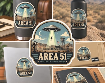 Area 51 Sticker, Alien Abduction Sticker, UFO Vinyl Decal, Area 51 UFO Art, Conspiracy Sticker, Extraterrestrial Gift, Weird Americana