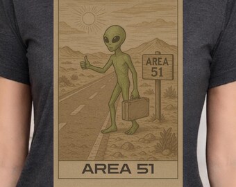 Area 51 Alien Tarot T-Shirt, UFO Paranormal Theme, Sci-Fi Cryptid With Vintage Esthetic