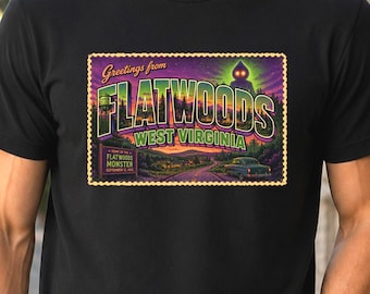 Flatwoods Monster Shirt, Greetings From Flatwoods West Virginia Tee, Cryptid Postcard Shirt, UFO Folklore Gift