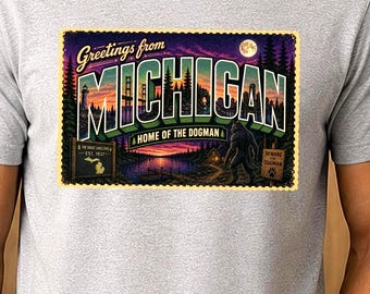 Greetings From Michigan Dogman Shirt, Michigan Cryptid Tee, Dogman Postcard Shirt, Michigan Folklore Gift