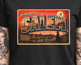 Greetings From Salem Massachusetts Shirt, Salem Witch Trials, Halloween Postcard Shirt, Witchy New England Graphic Tee, Spooky Salem Gift