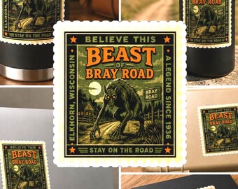 Beast of Bray Road Sticker, Wisconsin Cryptid Vinyl Decal, Dogman Sticker, Werewolf Art, Bray Road Monster Sticker, Weird Americana Gift