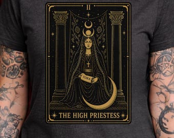 The High Priestess Tarot Card Shirt, Vintage Occult Graphic Tee, Mystic Tarot Design, Dark Academia Spiritual Shirt, Divine Feminine Tee