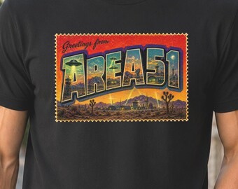 Greetings From Area 51 Shirt, Retro UFO Postcard Tee, Nevada Alien T-Shirt, Area 51 Travel Poster Shirt, Conspiracy Theory Graphic Tee