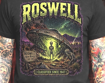 Camiseta del accidente OVNI de Roswell, camiseta de abducción alienígena, camiseta gráfica del Área 51, camiseta de terror extraterrestre, camiseta de la conspiración de Nuevo México