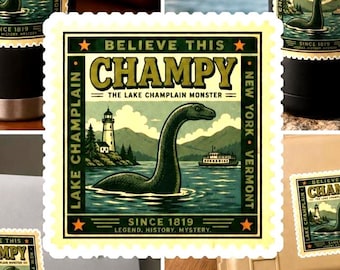 Champy Sticker, Lake Champlain Monster Vinyl Decal, Lake Monster Sticker, Cryptid Art, Champ Lake Monster Gift, Weird Americana Sticker