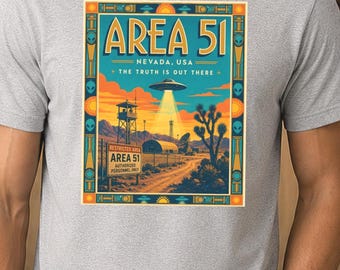 Area 51 Nevada UFO Shirt, Alien Conspiracy Tee, Retro Sci Fi Desert Poster Shirt, Extraterrestrial Gift